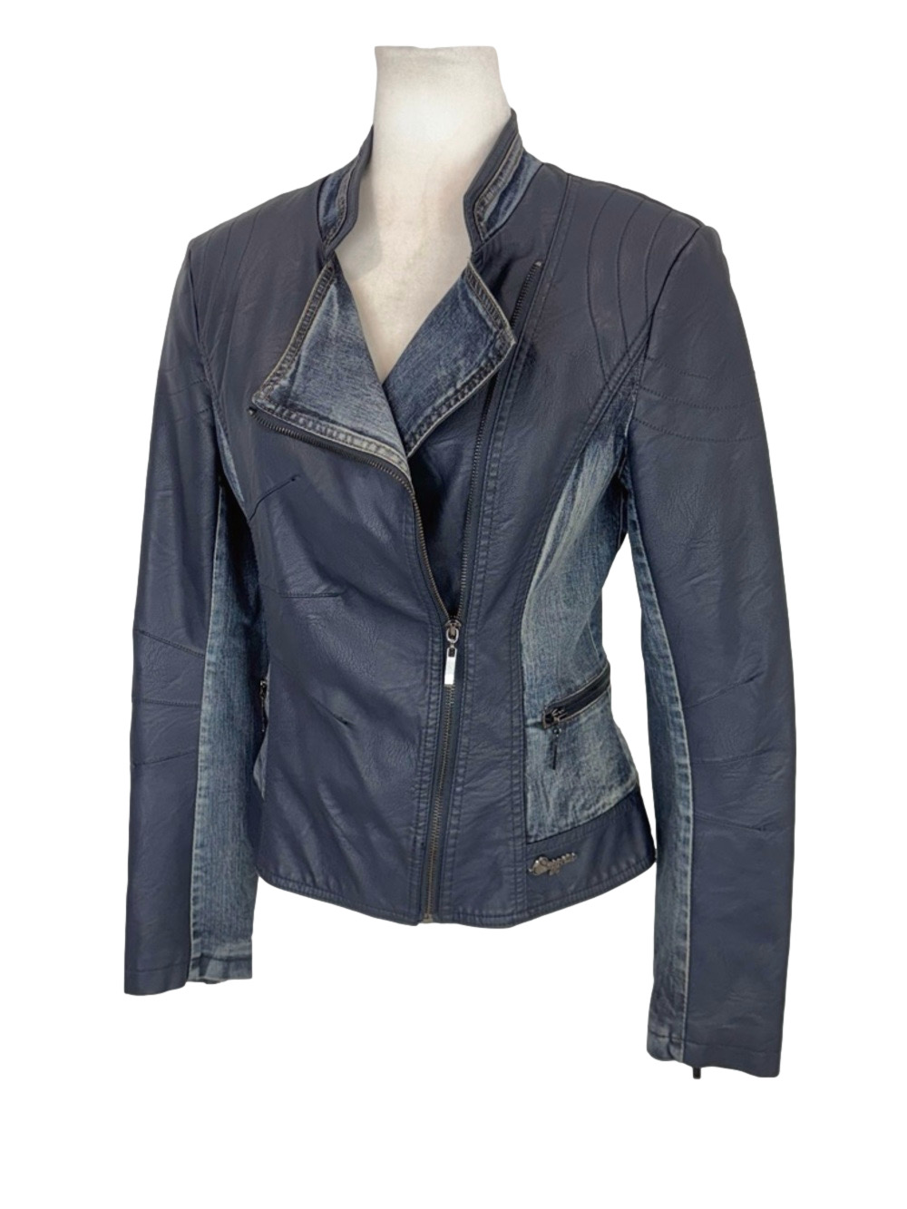 Oxygen faux-leather denim moto jacket